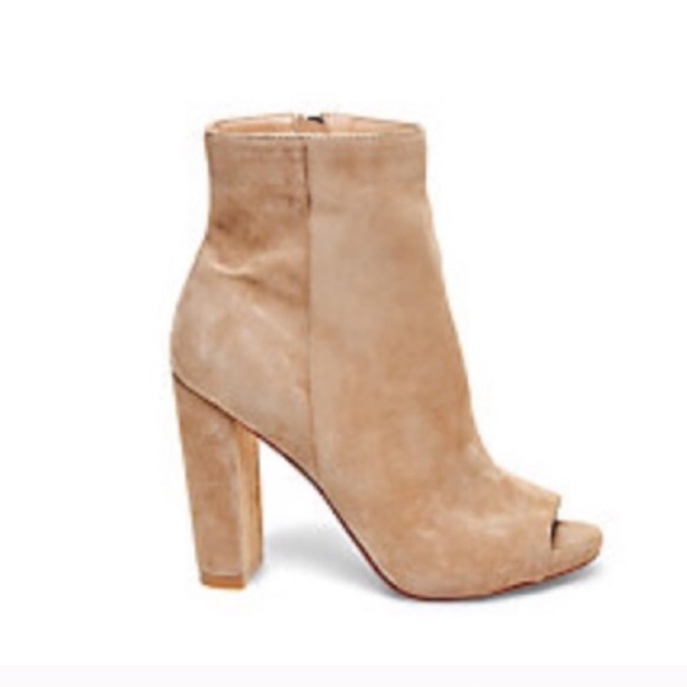 Steve Madden Manzo Taupe Suede Peep-Toe Booties